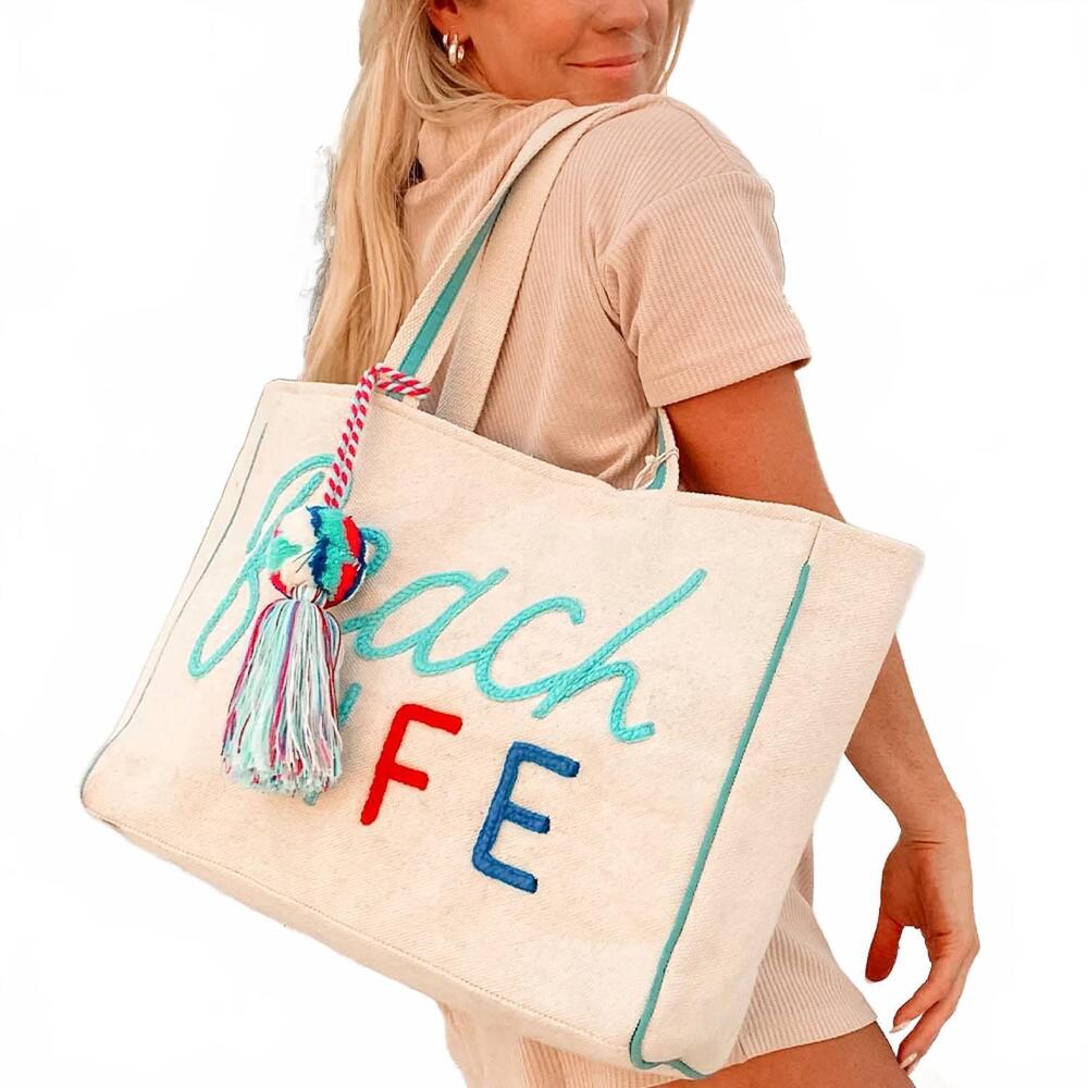 NEW KATYDID women's beach bag in beige canvas